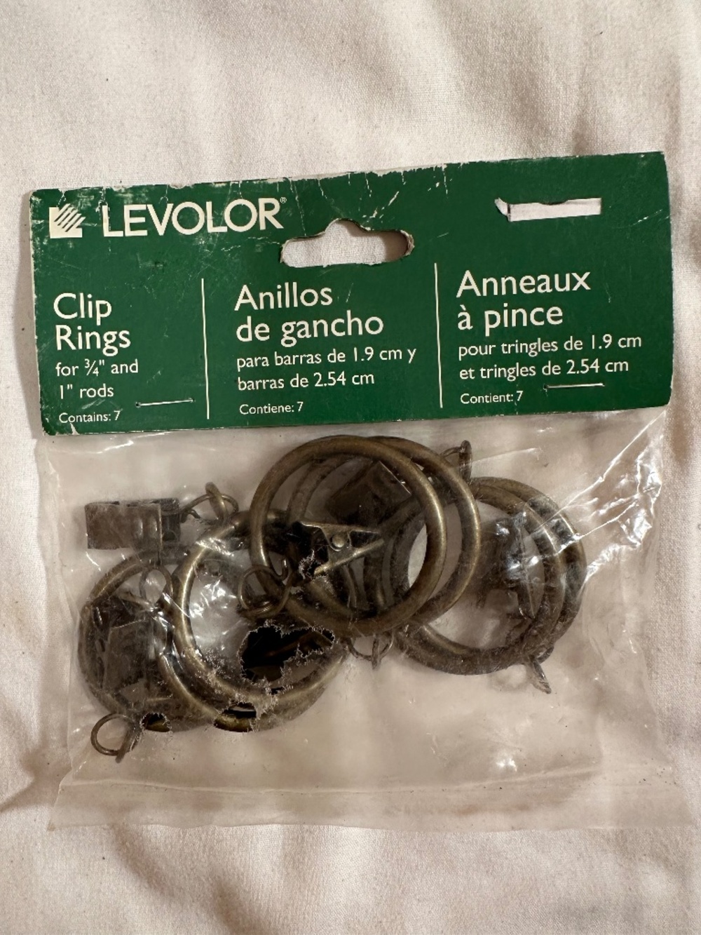 Levolor, clip rings for ¾ and 1" rods